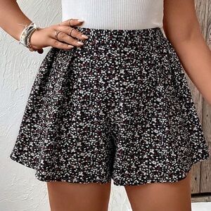 Black, White, and Red Floral High Waist Shorts